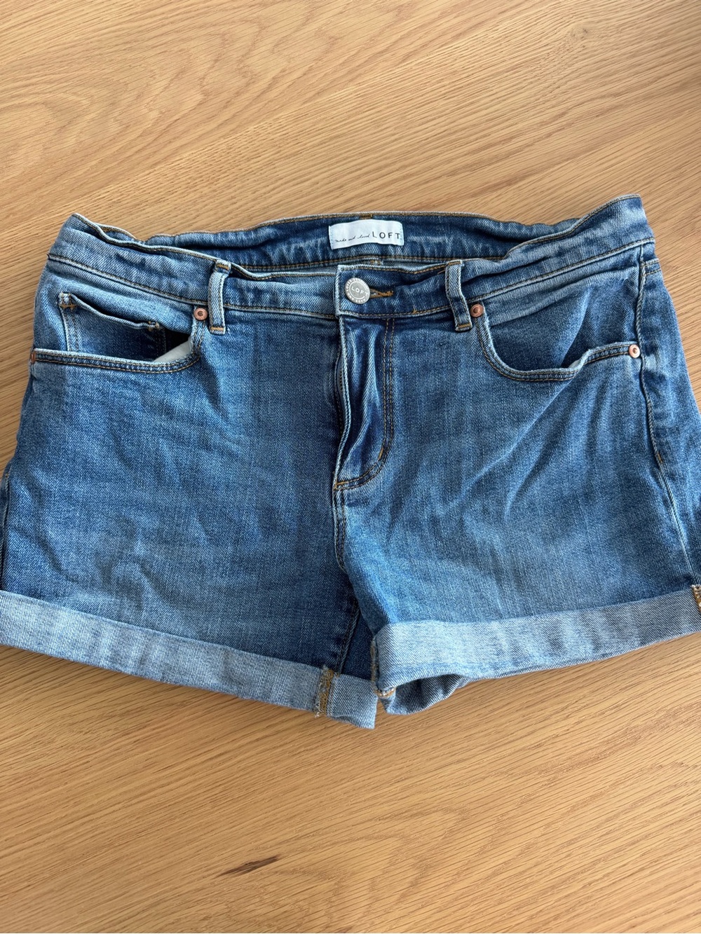 LOFT Denim Cuffed Jean Shorts in Medium Blue Wash